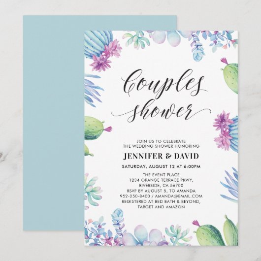 Faire-part de mariage de couple de succulentes (Devant / Derrière)