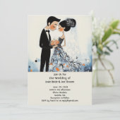 Faire-part de mariage de couple design rétro (Debout devant)