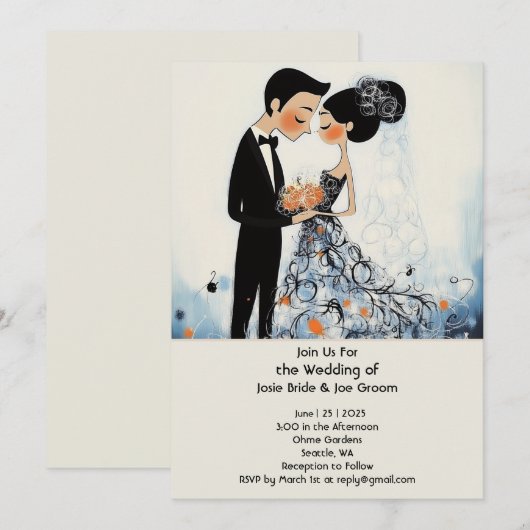 Faire-part de mariage de couple design rétro (Devant / Derrière)