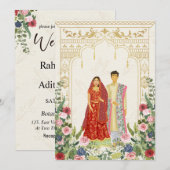 Faire-part de mariage de couple indien Red & Gold (Devant / Derrière)