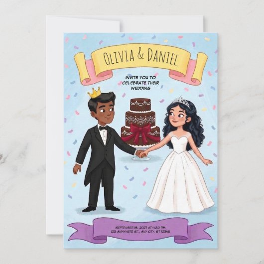 Faire-Part de Mariage de Couple Mignon de Dessin A (Devant)
