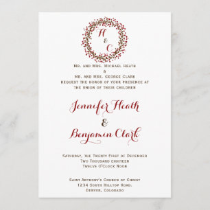 Faire-part de mariage de courge de canneberge roug