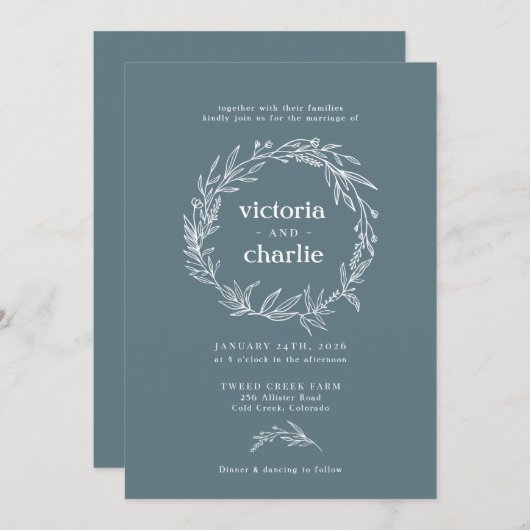 Faire-part de mariage de couronne de Fleur sauvage (Devant / Derrière)