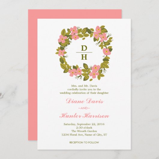 Faire-part de mariage de couronne de fleurs (Devant / Derrière)