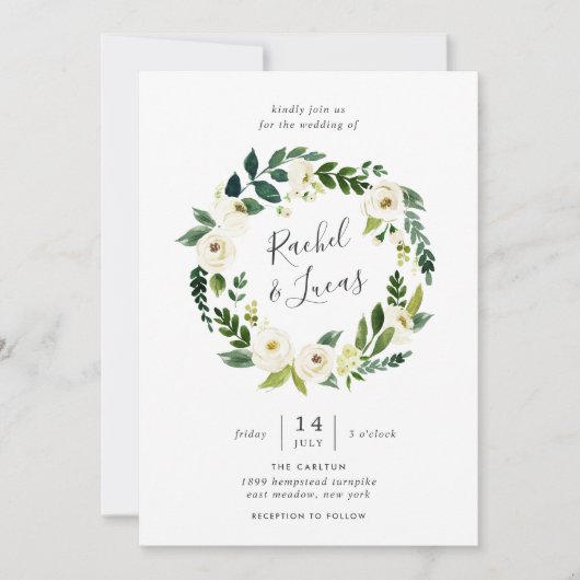 Faire-part de mariage de couronne de fleurs d'albâ (Devant)