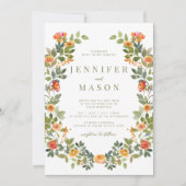 Faire-part de mariage de couronne de fleurs orange (Devant)