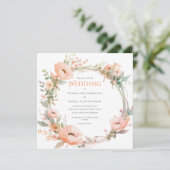 Faire-part de mariage de couronne de fleurs rose (Debout devant)