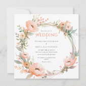 Faire-part de mariage de couronne de fleurs rose (Devant)