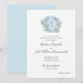 Faire-part de mariage de couronne de monogramme bl (Devant / Derrière)