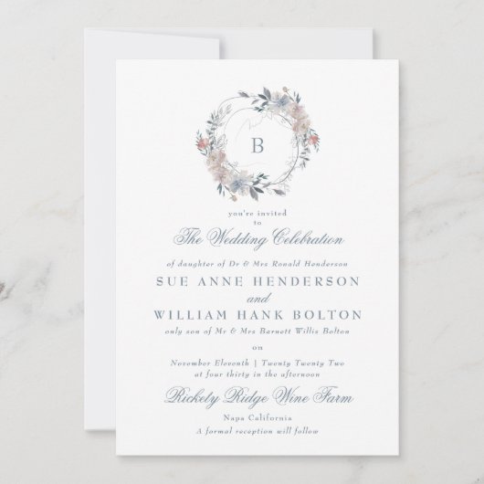 Faire-part de mariage de couronne de monogramme fl (Devant)