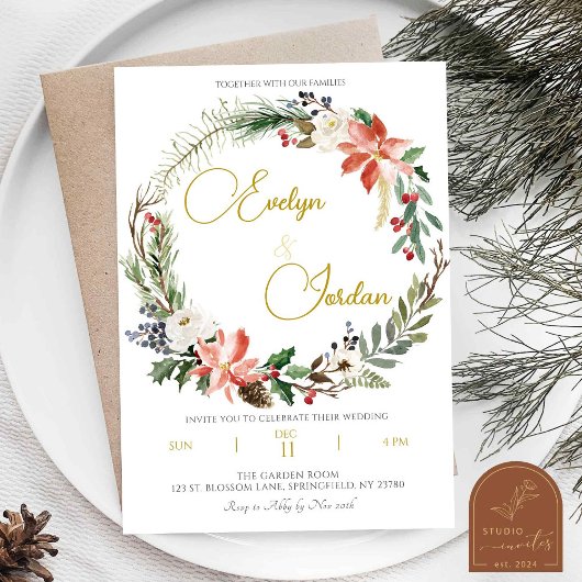 Faire-part de mariage de couronne de Noël