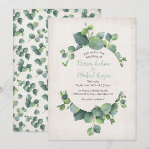 Faire-part de mariage de couronne d'eucalyptus