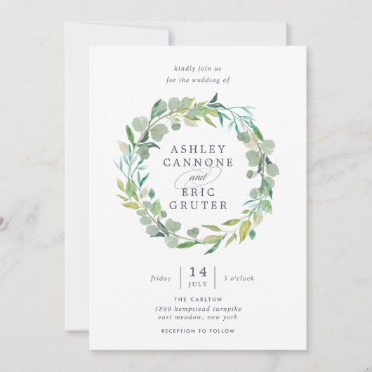 Faire-part de mariage de couronne d'eucalyptus (Devant)