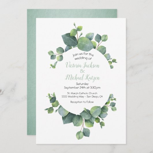 Faire-part de mariage de couronne d'eucalyptus (Devant / Derrière)