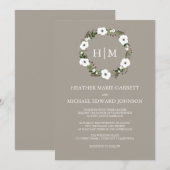 Faire-part de mariage de couronne florale - taupe (Devant / Derrière)