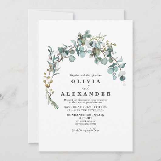 Faire-part de mariage de couronne verte (Devant)