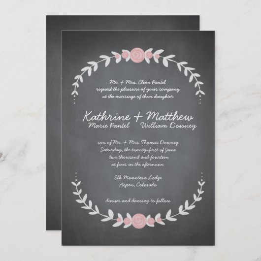 Faire-part de mariage de couronnes florales de Cha (Devant / Derrière)