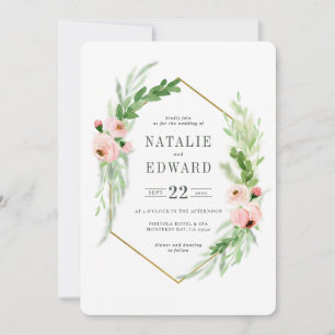 Faire-part de mariage de courre florale rose pâle