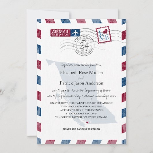 Faire-part de mariage de courrier aérien de la Col (Devant)