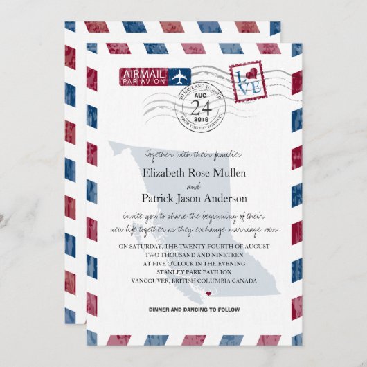 Faire-part de mariage de courrier aérien de la Col (Devant / Derrière)