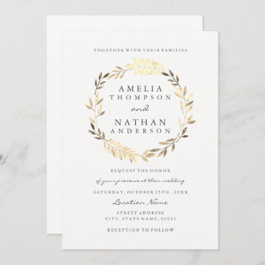 Faire-part de mariage de courroie dorée moderne (Devant / Derrière)