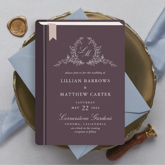 Faire-part de mariage de couverture du livre monog