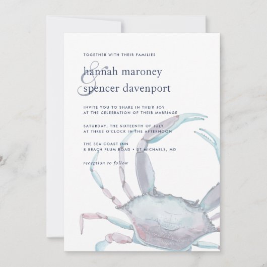 Faire-part de mariage de crabe bleu (Devant)