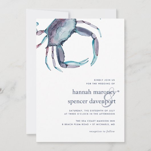 Faire-part de mariage de crabe bleu (Devant)