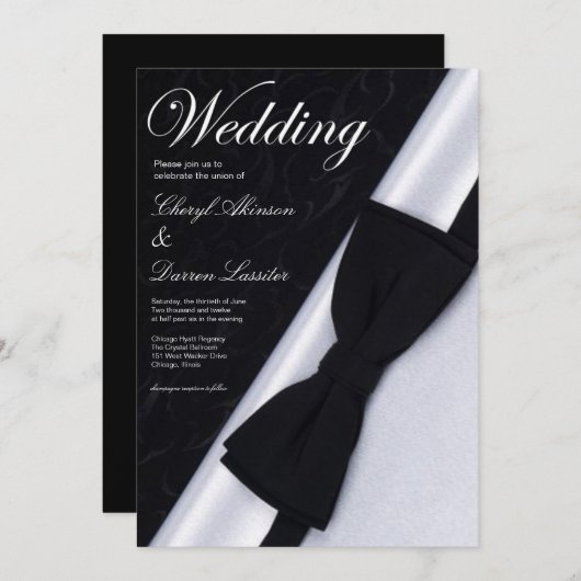 faire-part de mariage de cravate à arc noir (Devant / Derrière)