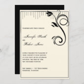 Faire-part de mariage de crème noire Rose de style (Devant / Derrière)