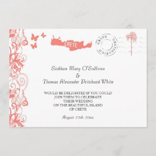 Faire-part de mariage de Crète dans rose de corail