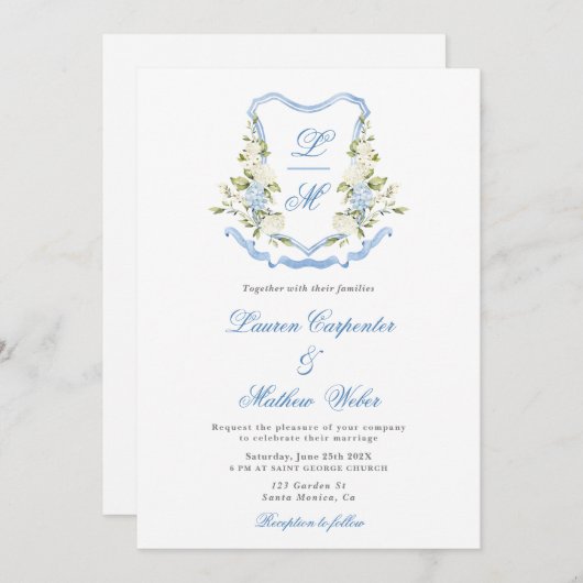 Faire-part de mariage de crête d'aquarelle (Devant / Derrière)