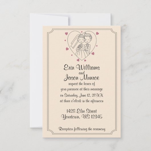 Faire-part de mariage de croquis de coeur de (Devant)