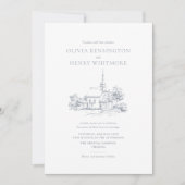 Faire-part de mariage de croquis du site de l'égli (Devant)