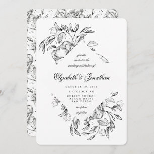 Faire-part de mariage de croquis floral noir roman