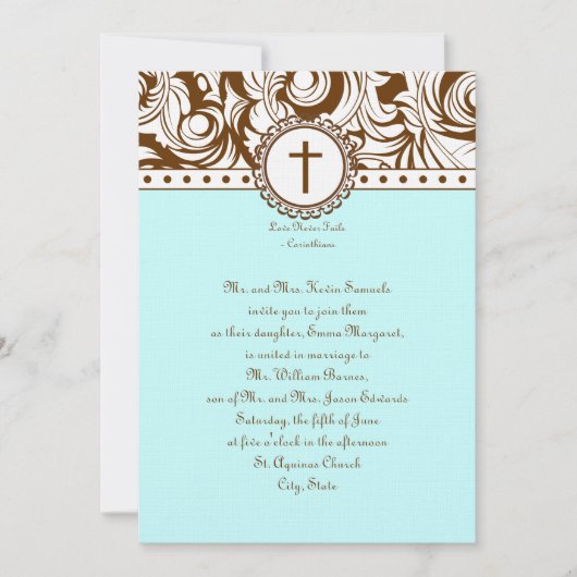 Faire-part de mariage de cru de brun bleu (Devant)