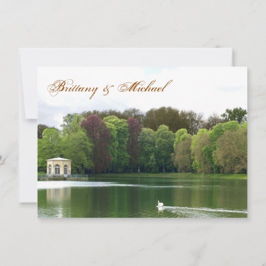 Faire-part de mariage de cygne avec arbres verts e (Dos)