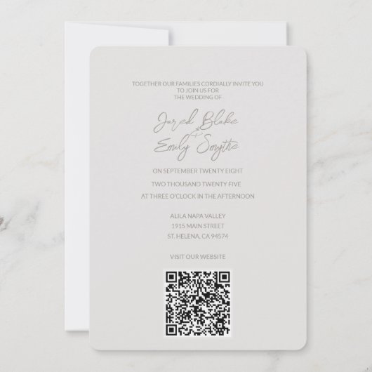 Faire-part de mariage de cygne avec code QR (Dos)