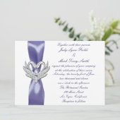 Faire-part de mariage de cygnes d'argent bleu viol (Debout devant)