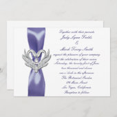 Faire-part de mariage de cygnes d'argent bleu viol (Devant / Derrière)