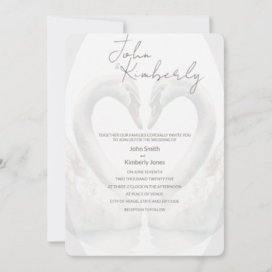 Faire-part de mariage de cygnes romantiques (Devant)