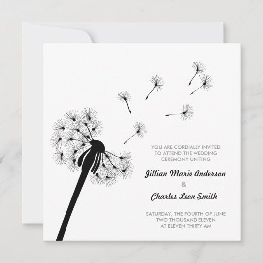 Faire-part de mariage de Dandelion noir et blanc (Devant)