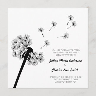 Faire-part de mariage de Dandelion noir et blanc