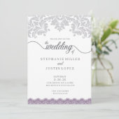 Faire-part de mariage de défilement gris et violet (Debout devant)