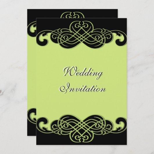 Faire-part de mariage de défilement vert noir et p (Devant / Derrière)