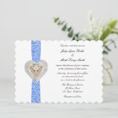 Faire-part de mariage de dentelle bleue Unicorne (Debout devant)