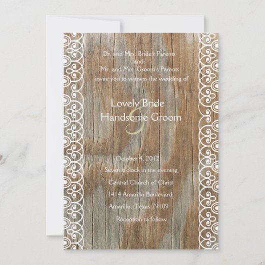 Faire-part de mariage de dentelle de bois (Devant)
