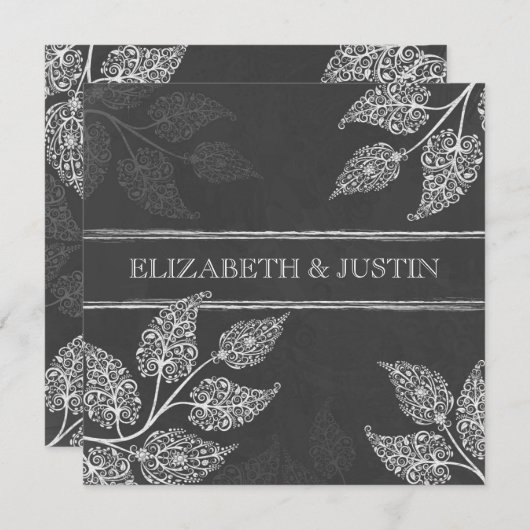 Faire-part de mariage de dentelle de feuille de (Devant / Derrière)