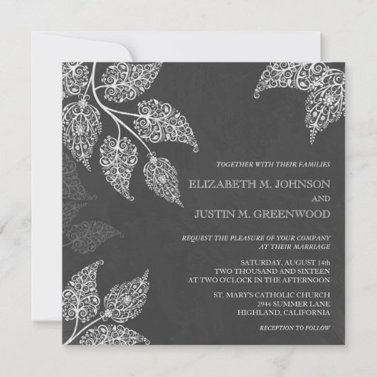 Faire-part de mariage de dentelle de feuille de (Dos)