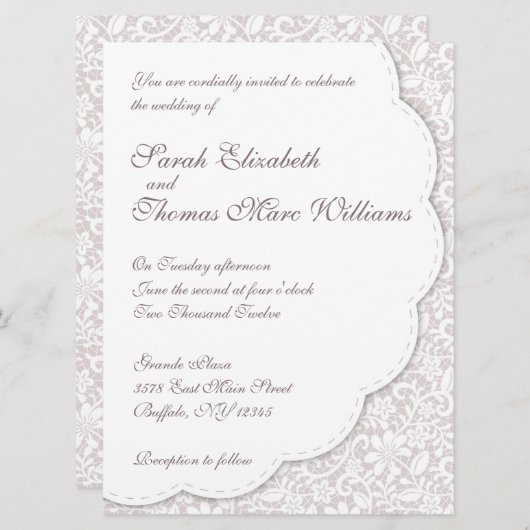 Faire-part de mariage de dentelle décorative (Devant / Derrière)